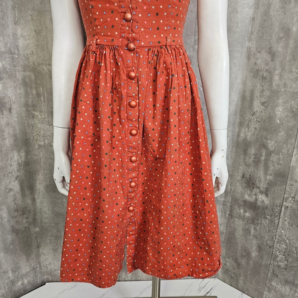 Collectif London Polka Dot Retro Sundress Orange Cotton Fit Flare Pinup XS - Picture 4 of 12